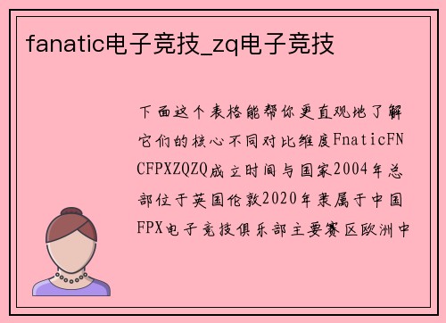fanatic电子竞技_zq电子竞技